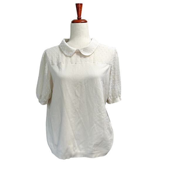 Adrianna‎ Papell XL Top with Sleeves Schoolboy Cream Dotted Sleeves Blouse (7) - Picture 1 of 12
